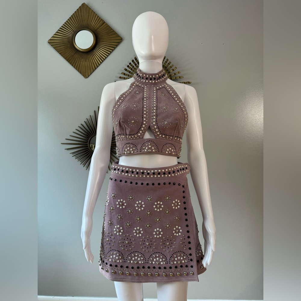 Nasty Gal - Lilac Sisters of the Moon Studded Suede Skirt & Top Set - Picture 6 of 17